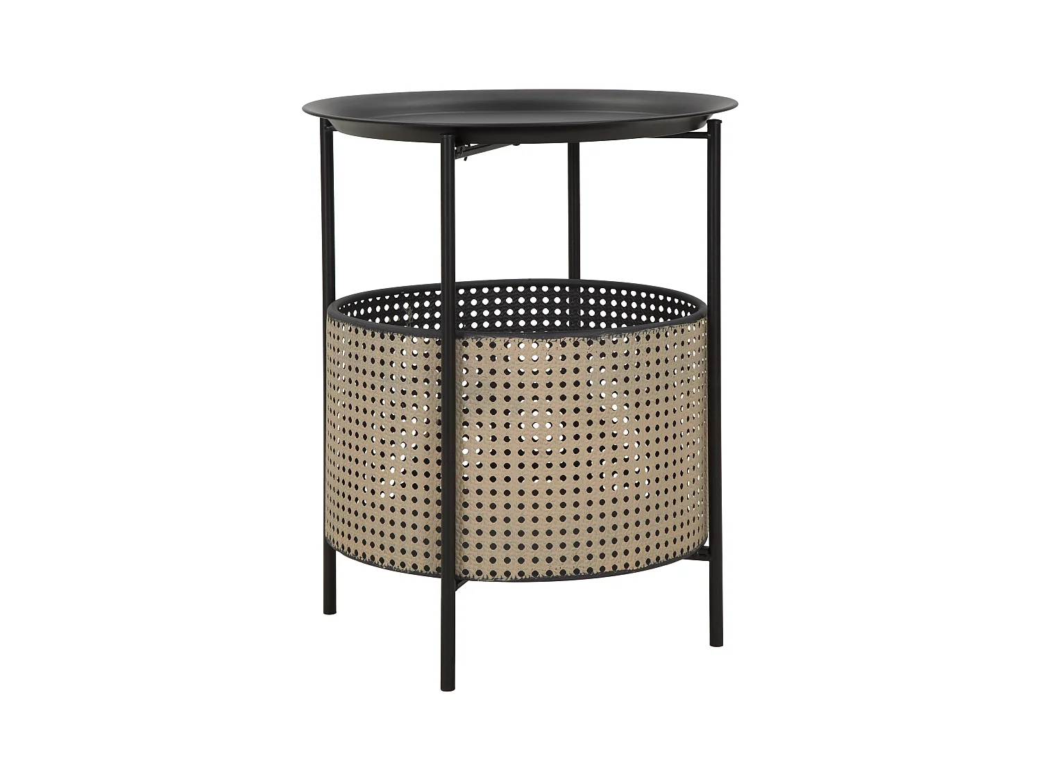 Table d'Appoint Effet Cannage "Osaka" 50cm Noir & Naturel