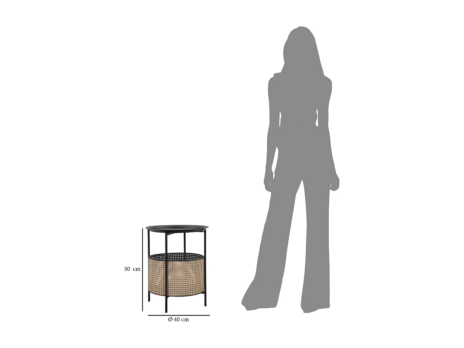 Table d'Appoint Effet Cannage "Osaka" 50cm Noir & Naturel