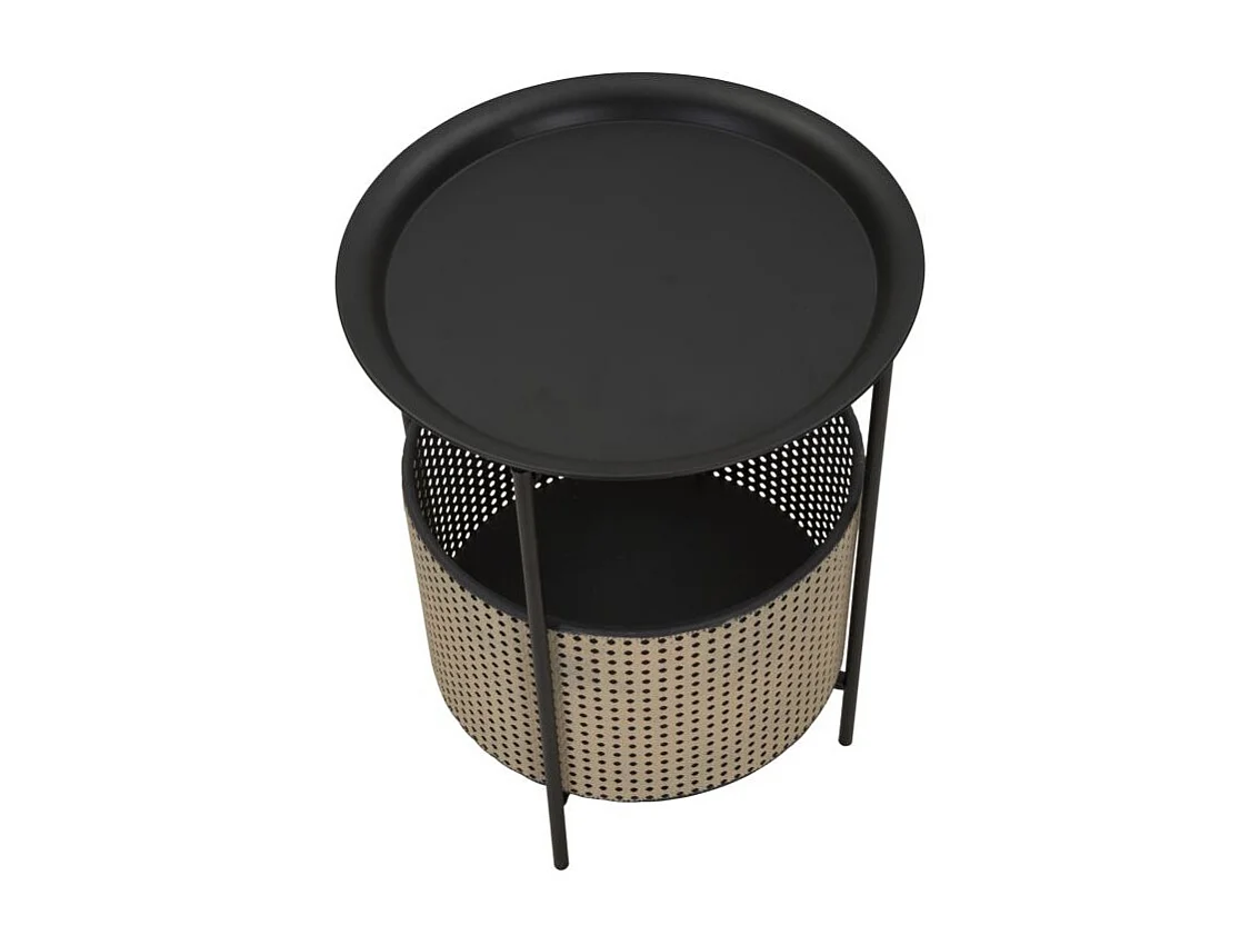 Table d'Appoint Effet Cannage "Osaka" 50cm Noir & Naturel