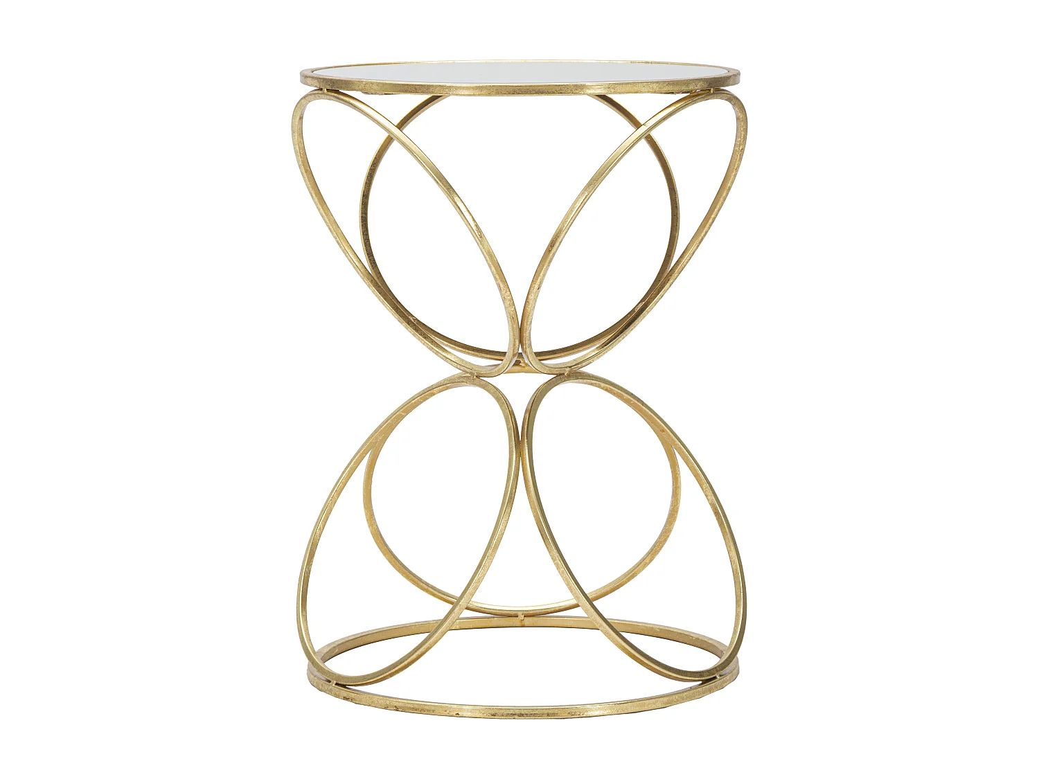 Tavolinetto rotondo in metallo dorato con piano a specchio Ø cm 38x53