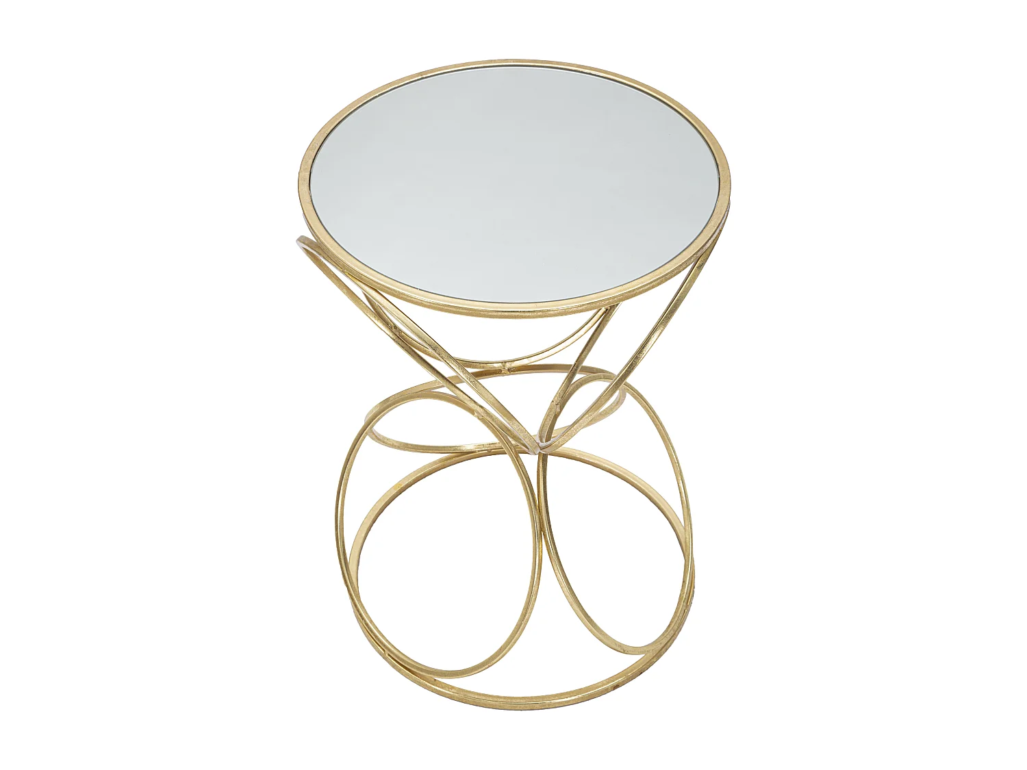 Tavolinetto rotondo in metallo dorato con piano a specchio Ø cm 38x53