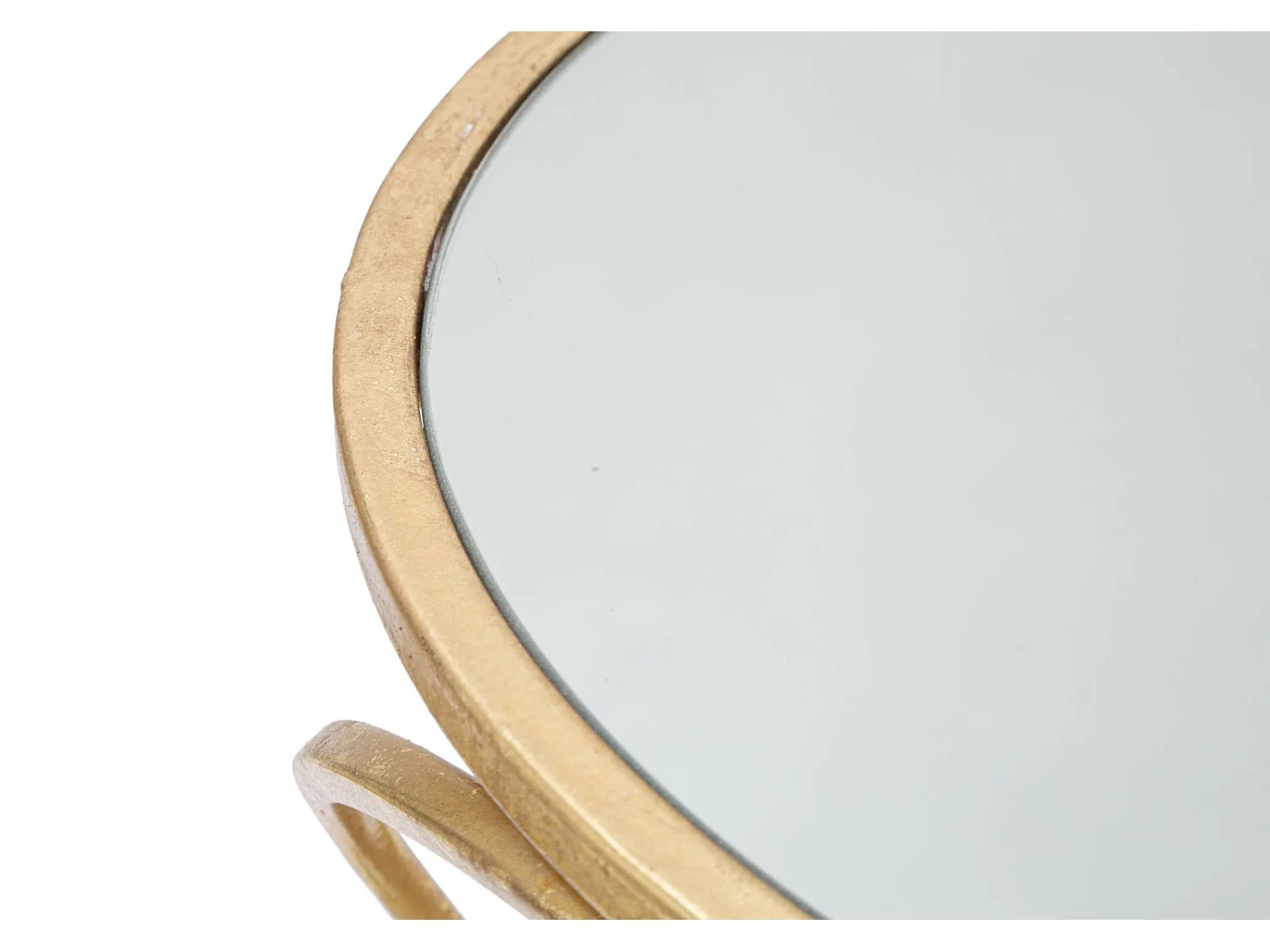 Tavolinetto rotondo in metallo dorato con piano a specchio Ø cm 38x53