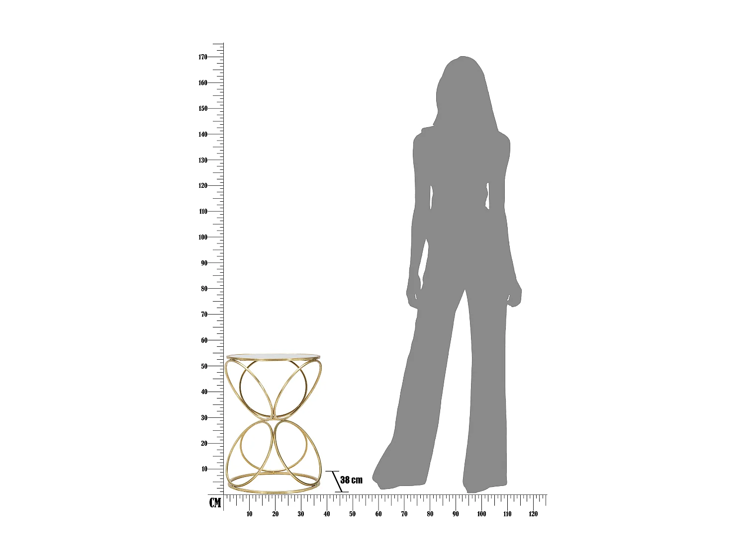 Tavolinetto rotondo in metallo dorato con piano a specchio Ø cm 38x53