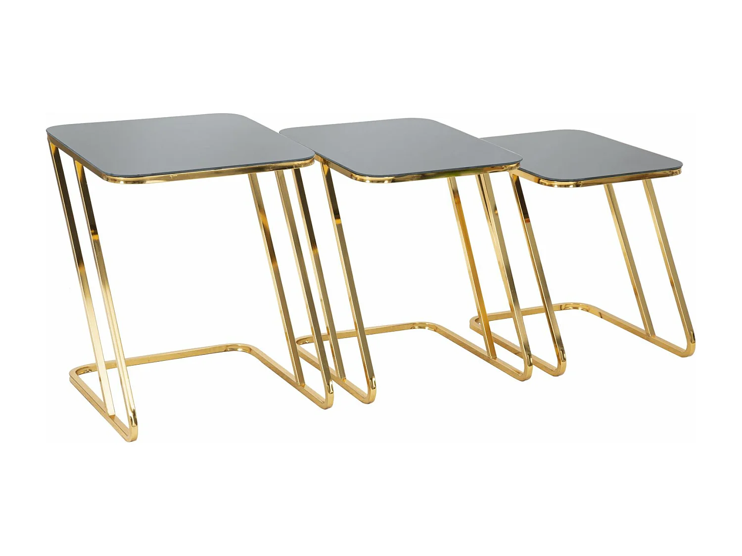 Set di 3 tavoli in metallo dorato cm 44x50,5x55,5-39x49x51-34x47x45