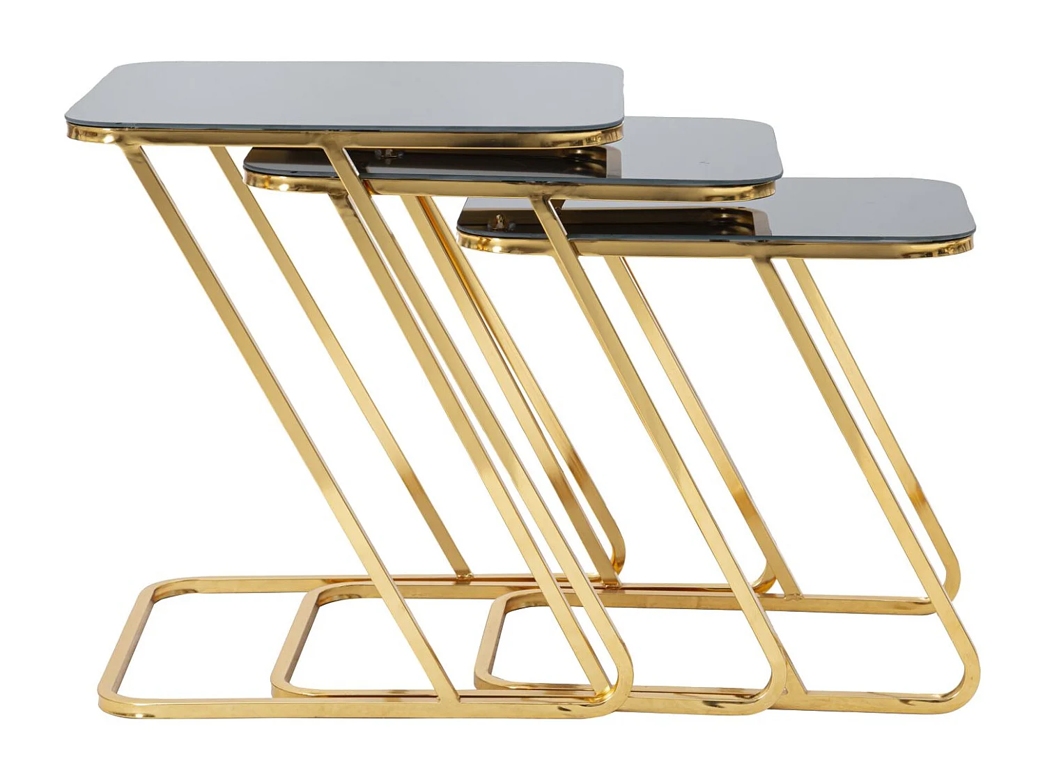 Set di 3 tavoli in metallo dorato cm 44x50,5x55,5-39x49x51-34x47x45