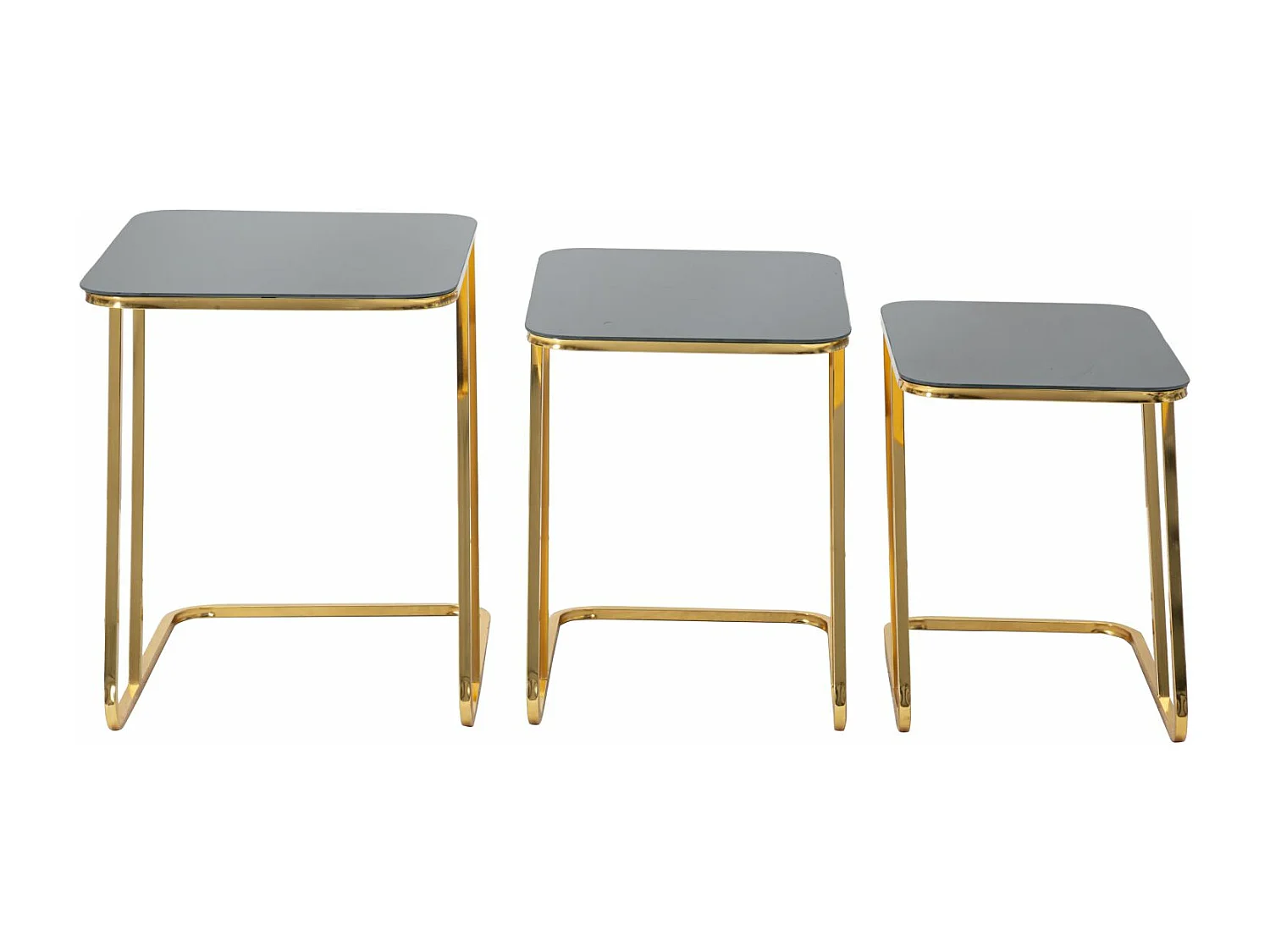 Lot de 3 Tables d'Appoint Gigognes "Simple" 55cm Noir & Or