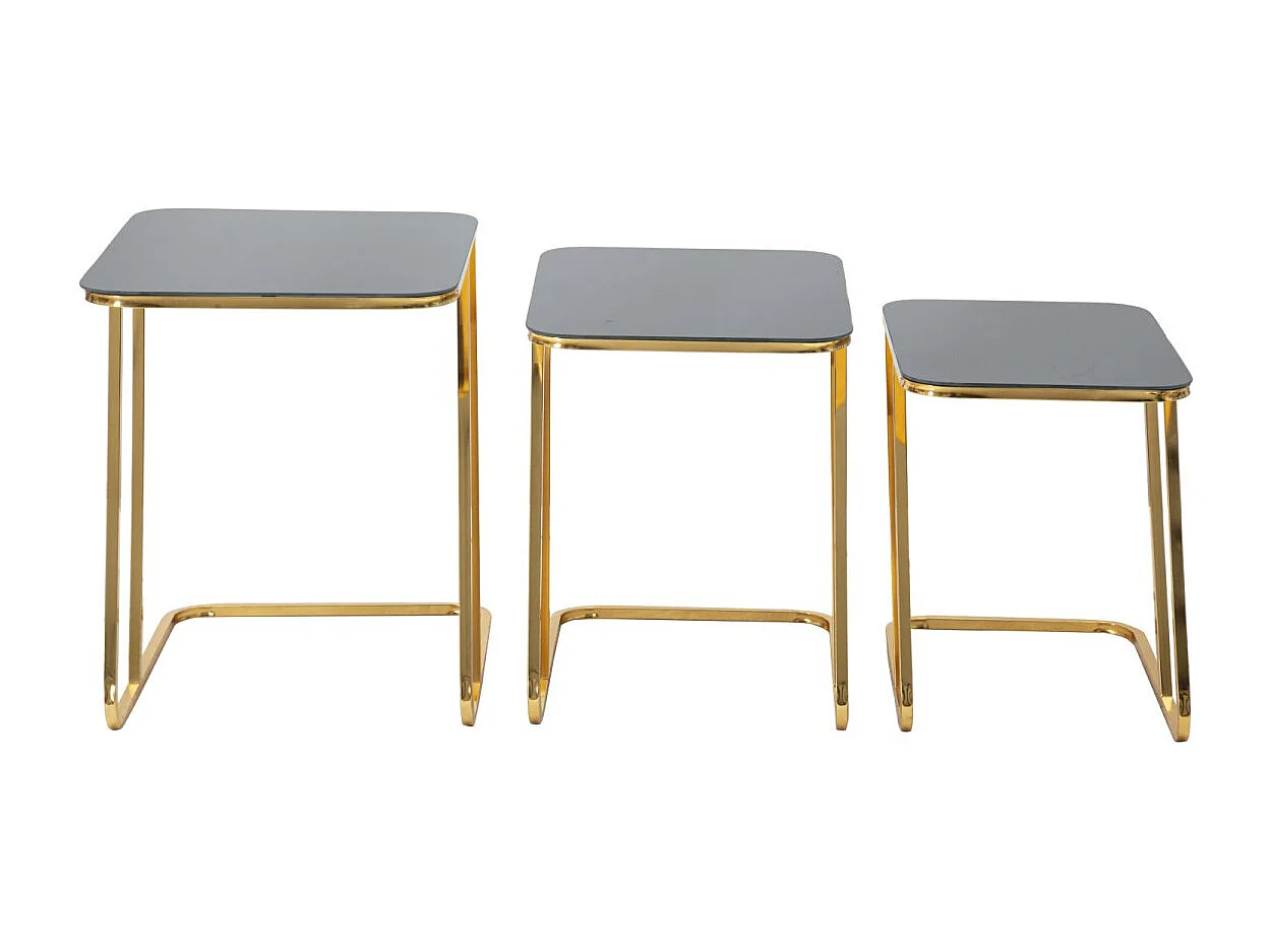 Lot de 3 Tables d'Appoint Gigognes "Simple" 55cm Noir & Or