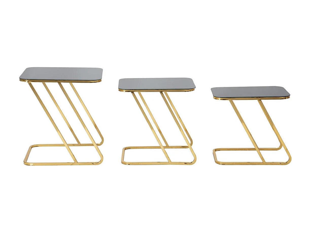 Lot de 3 Tables d'Appoint Gigognes "Simple" 55cm Noir & Or