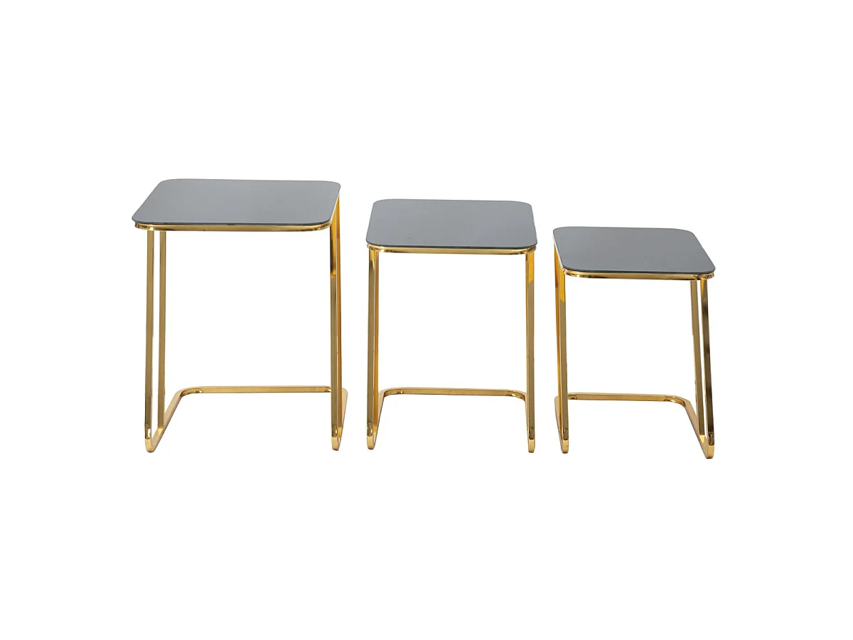 Set di 3 tavoli in metallo dorato cm 44x50,5x55,5-39x49x51-34x47x45