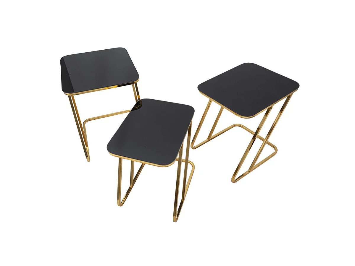 Set di 3 tavoli in metallo dorato cm 44x50,5x55,5-39x49x51-34x47x45