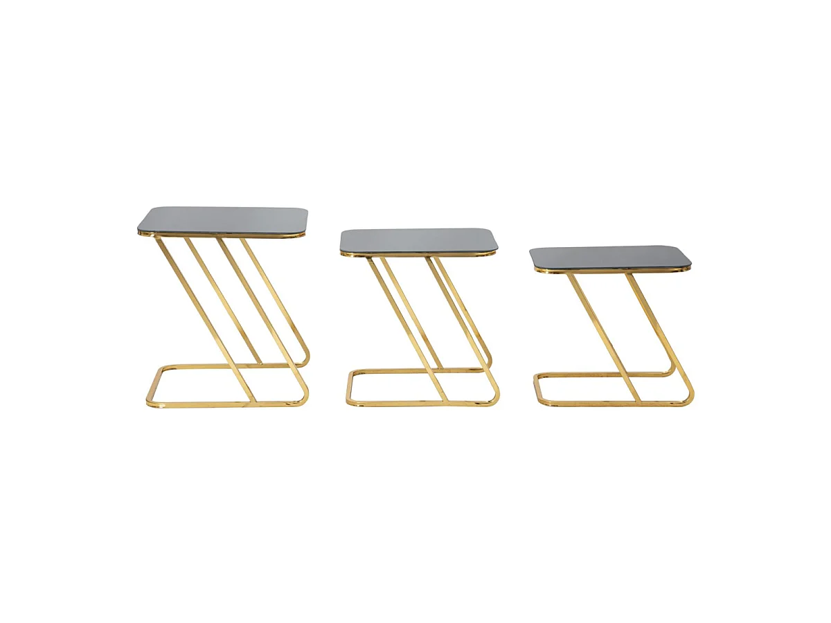 Set di 3 tavoli in metallo dorato cm 44x50,5x55,5-39x49x51-34x47x45