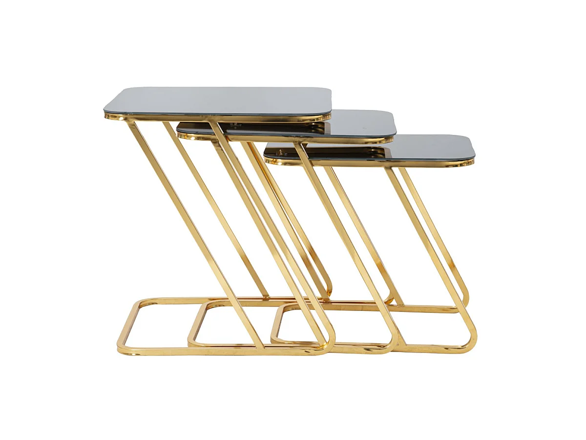 Set di 3 tavoli in metallo dorato cm 44x50,5x55,5-39x49x51-34x47x45