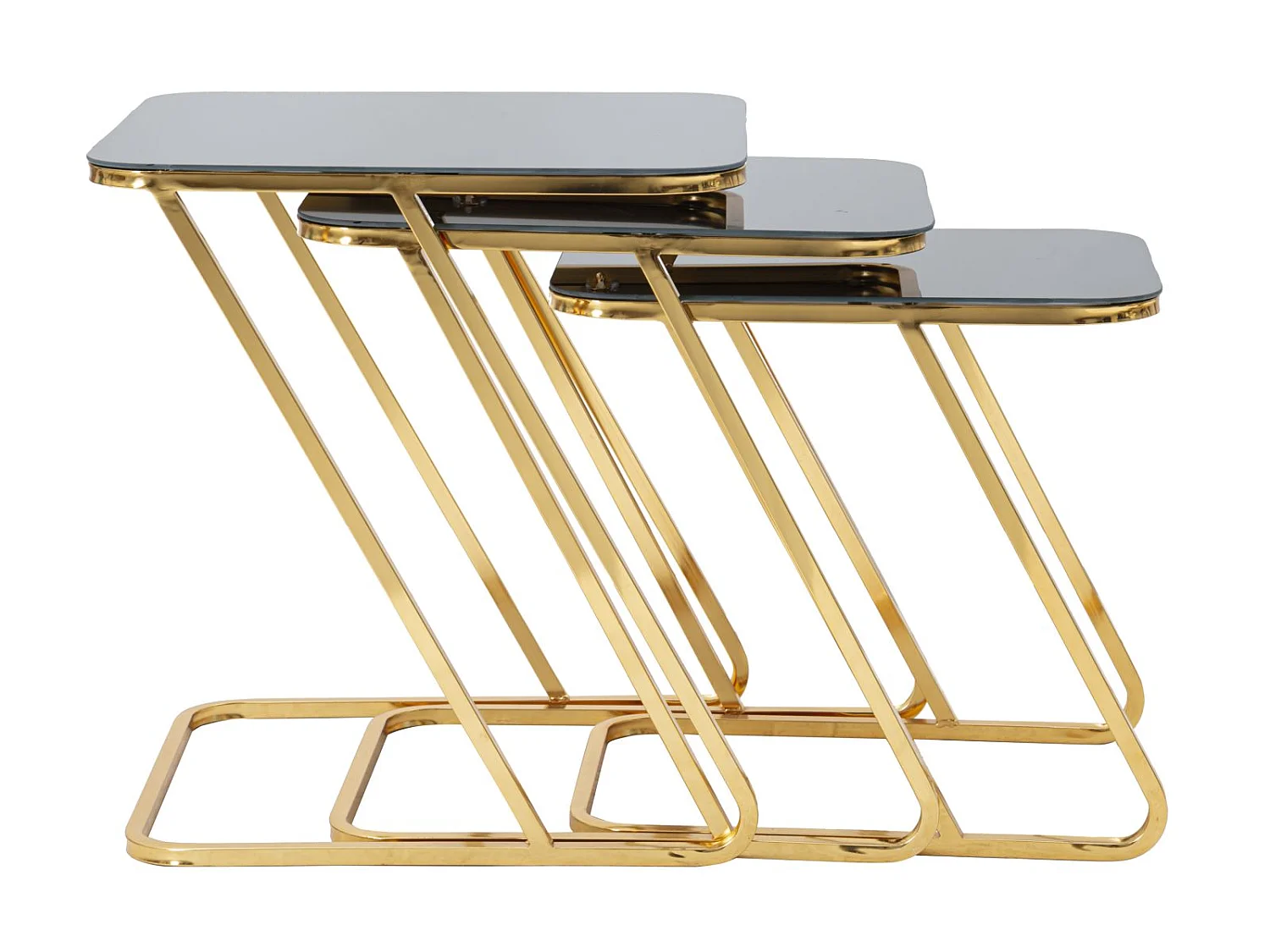 Set di 3 tavoli in metallo dorato cm 44x50,5x55,5-39x49x51-34x47x45