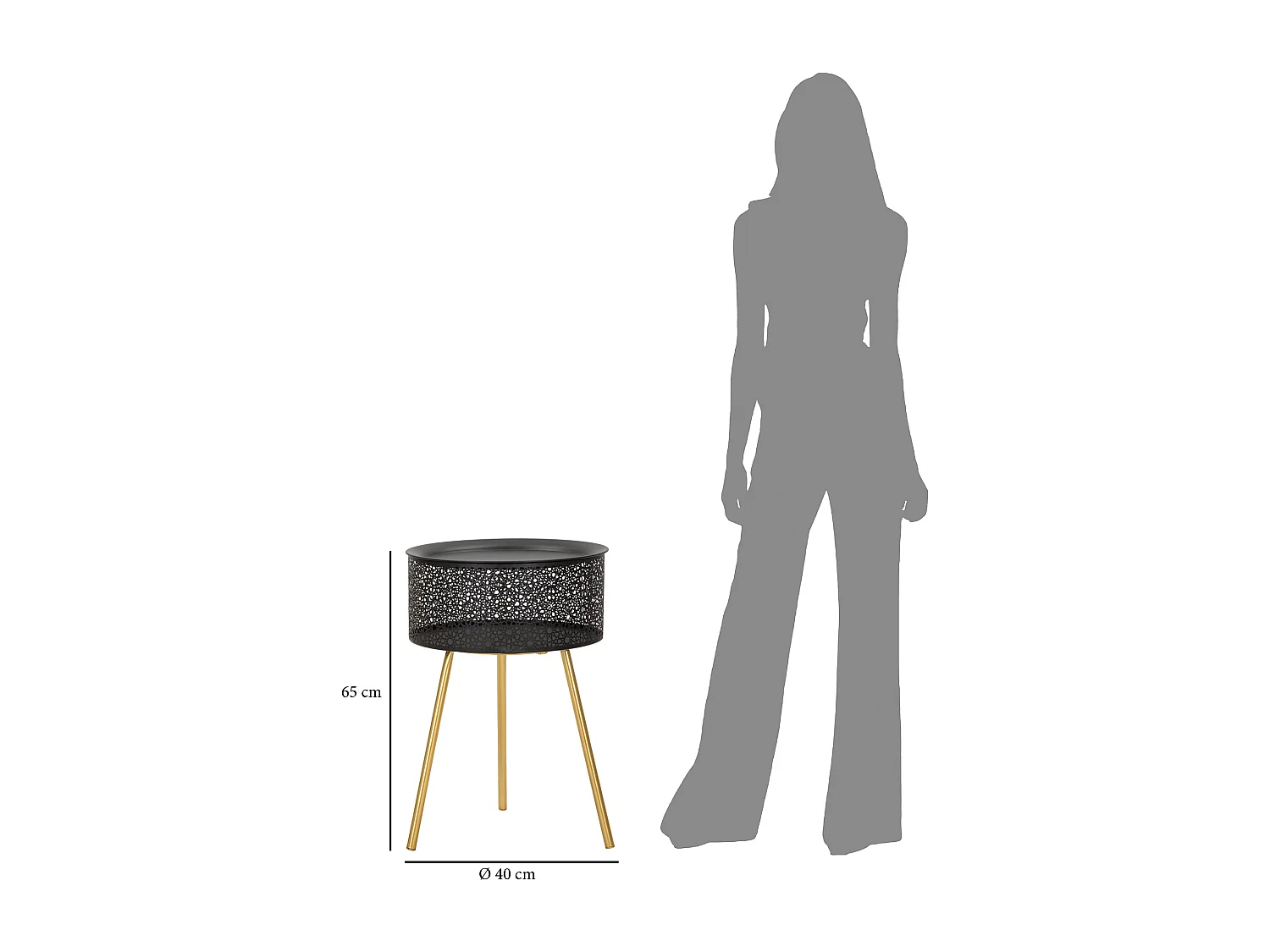 Table d'Appoint Avec Rangement "Blacky" 65cm Noir & Or