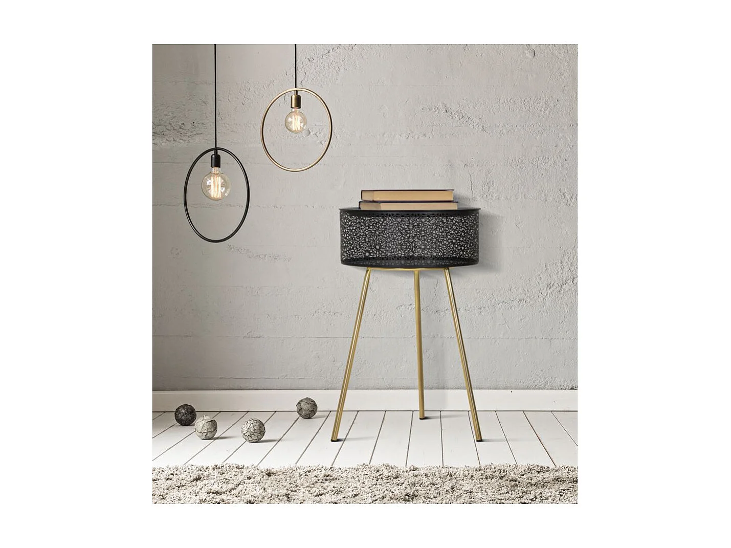 Table d'Appoint Avec Rangement "Blacky" 65cm Noir & Or