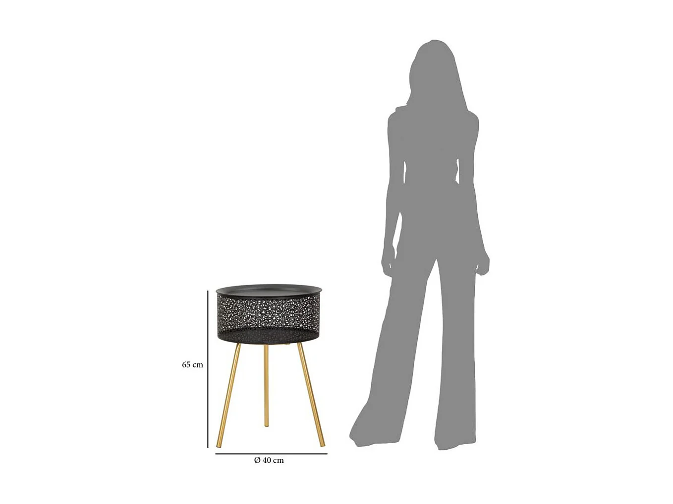 Table d'Appoint Avec Rangement "Blacky" 65cm Noir & Or