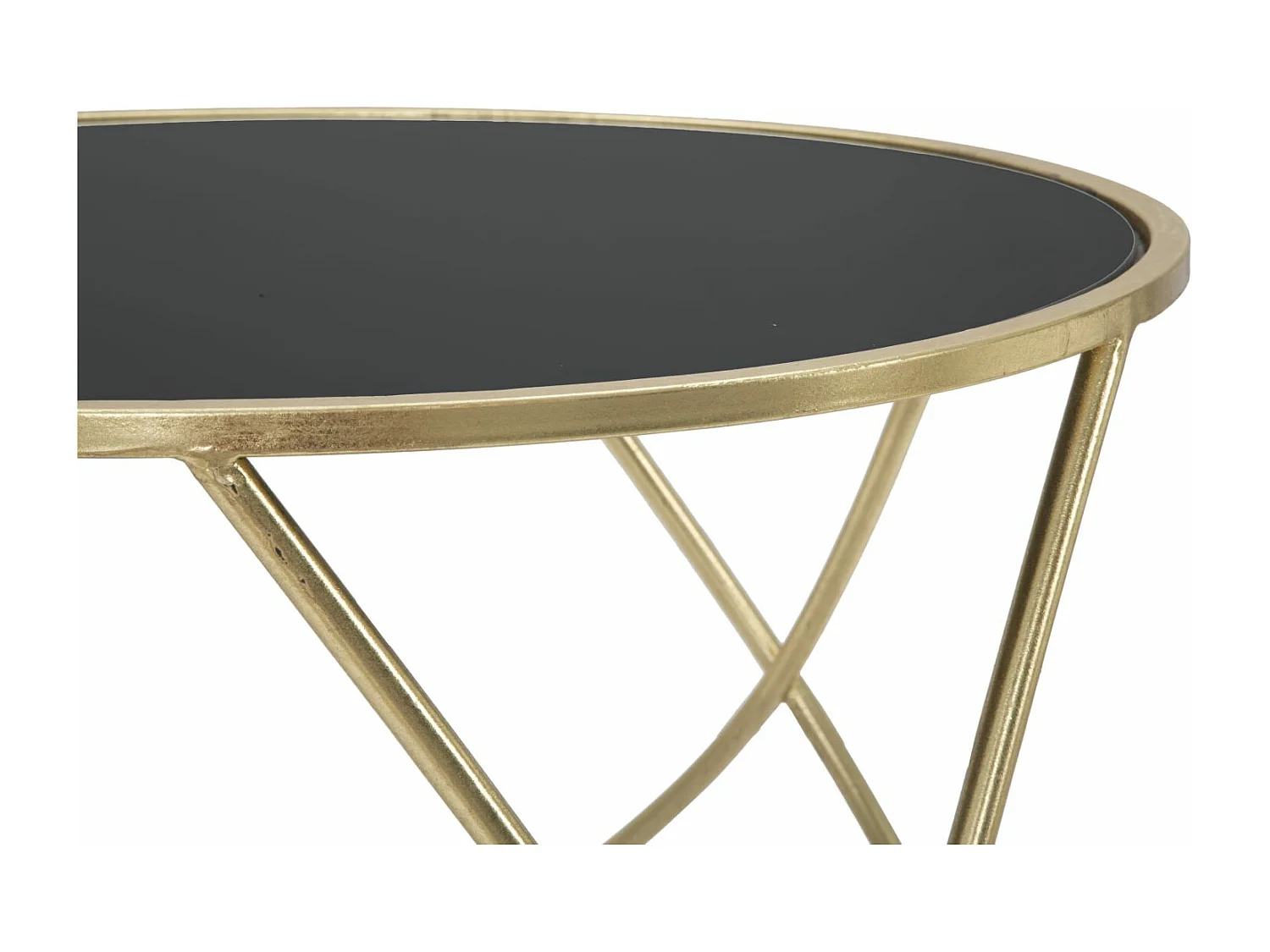 Tavolinetto rotondo in metallo dorato con piano nero Ø cm 60x45