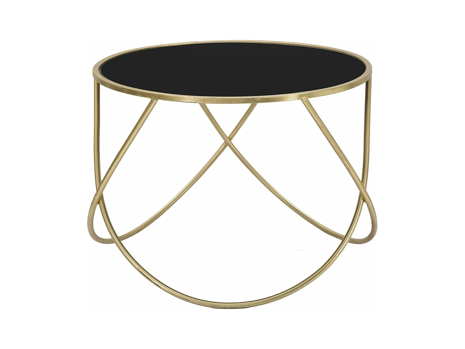 Table basse ronde en métal doré plateau noir Ø 60x45 cm