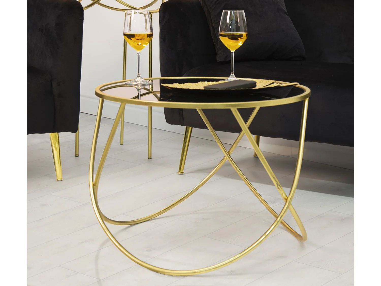 Table Basse Design "Ring" 60cm Noir & Or