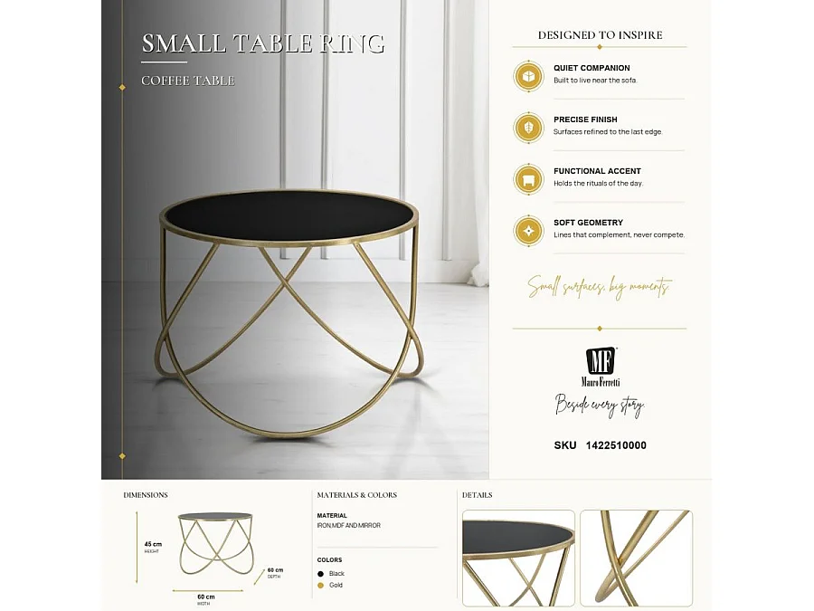 Table Basse Design "Ring" 60cm Noir & Or