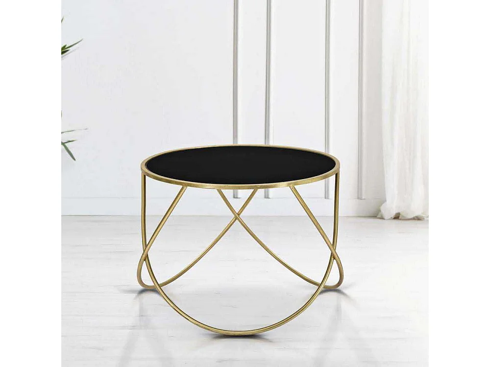 Table Basse Design "Ring" 60cm Noir & Or