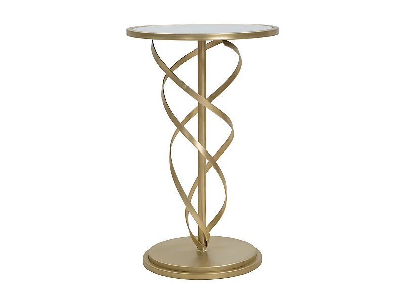 Table d'Appoint Effet Marbre "Spirale" 61cm Blanc & Or