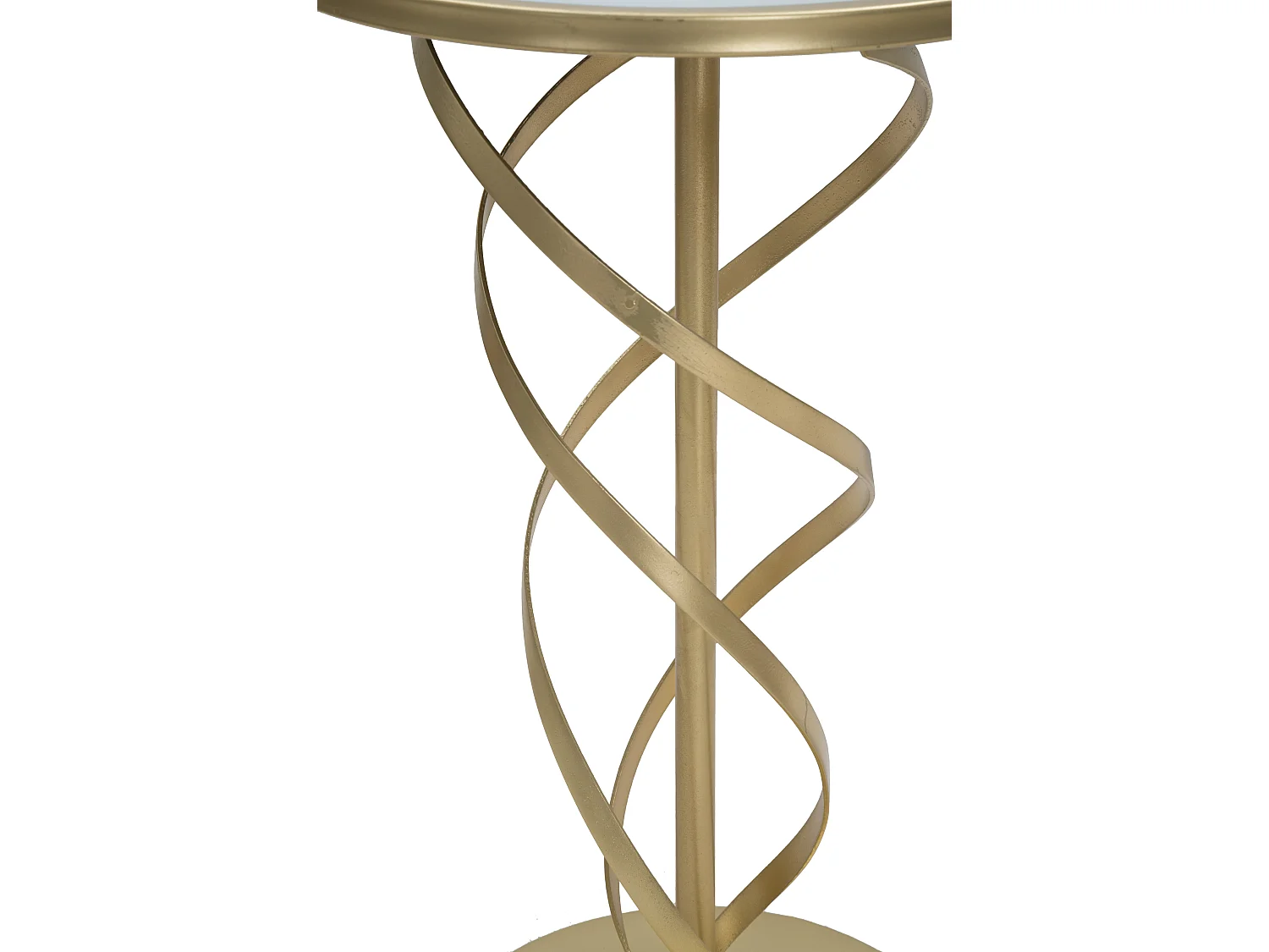 Tavolinetto in metallo dorato con piano in vetro bianco Ø cm 38x61,5