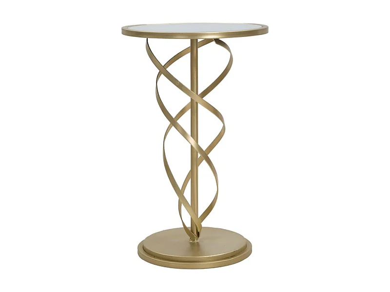 Table d'Appoint Effet Marbre "Spirale" 61cm Blanc & Or