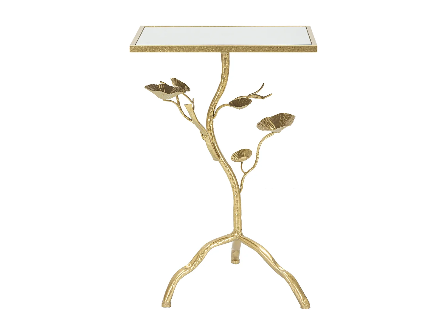 Tavolinetto in metallo dorato e piano in vetro a specchio cm 40x30x60