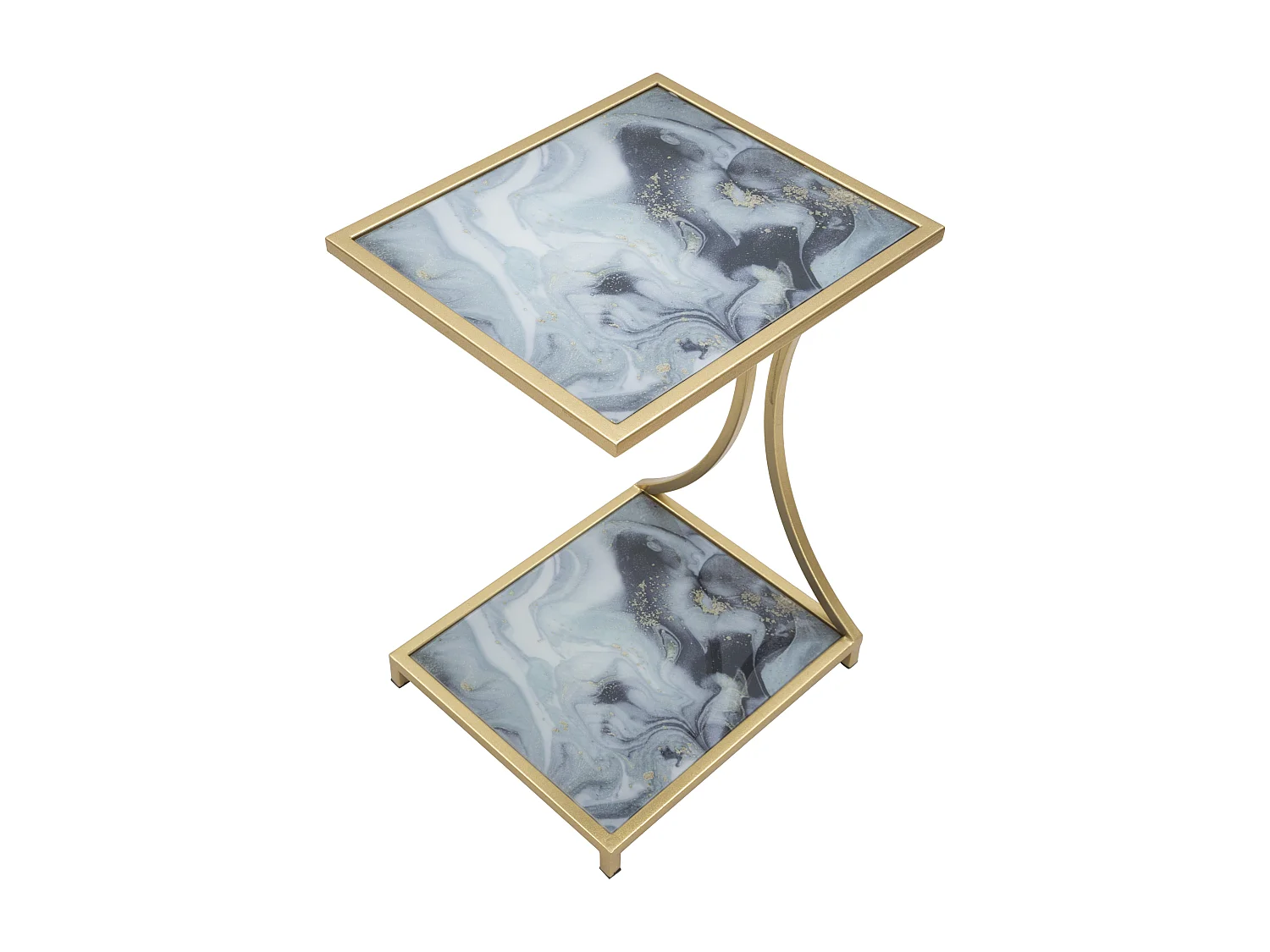 Tavolinetto in metallo dorato con piani in vetro colorato cm 40x35x60