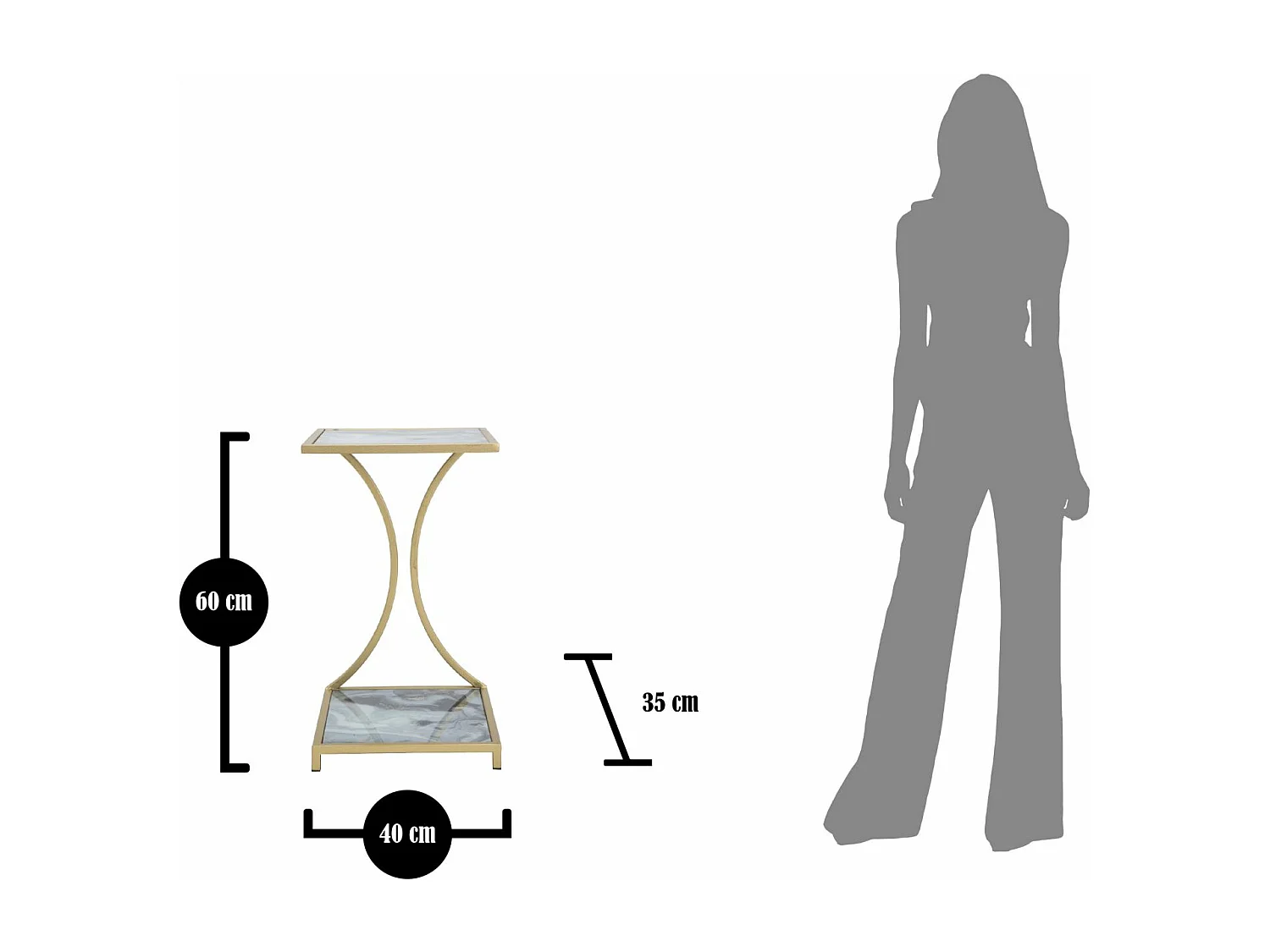 Tavolinetto in metallo dorato con piani in vetro colorato cm 40x35x60