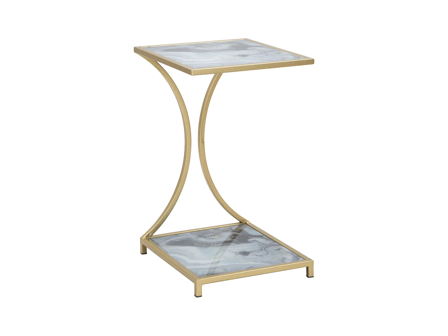 Table basse en métal doré et plateaux en verre coloré 40x35x60 cm
