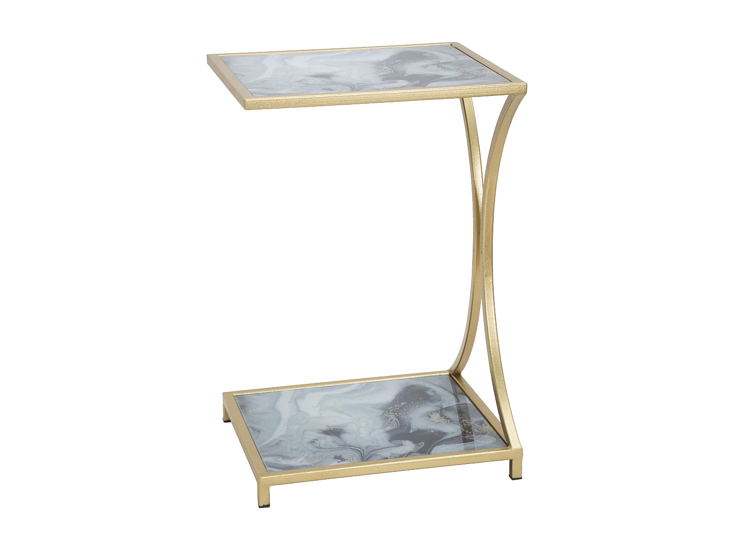 Tavolinetto in metallo dorato con piani in vetro colorato cm 40x35x60