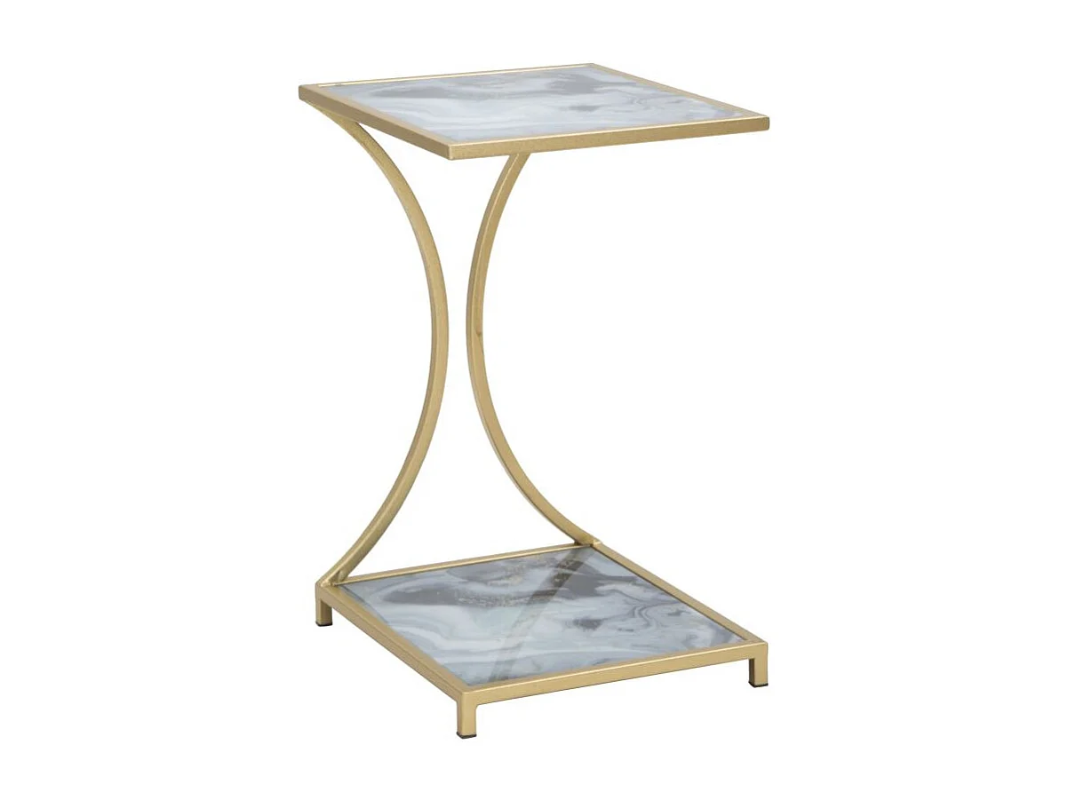 Table d'Appoint Effet Marbre "Level" 60cm Gris & Or