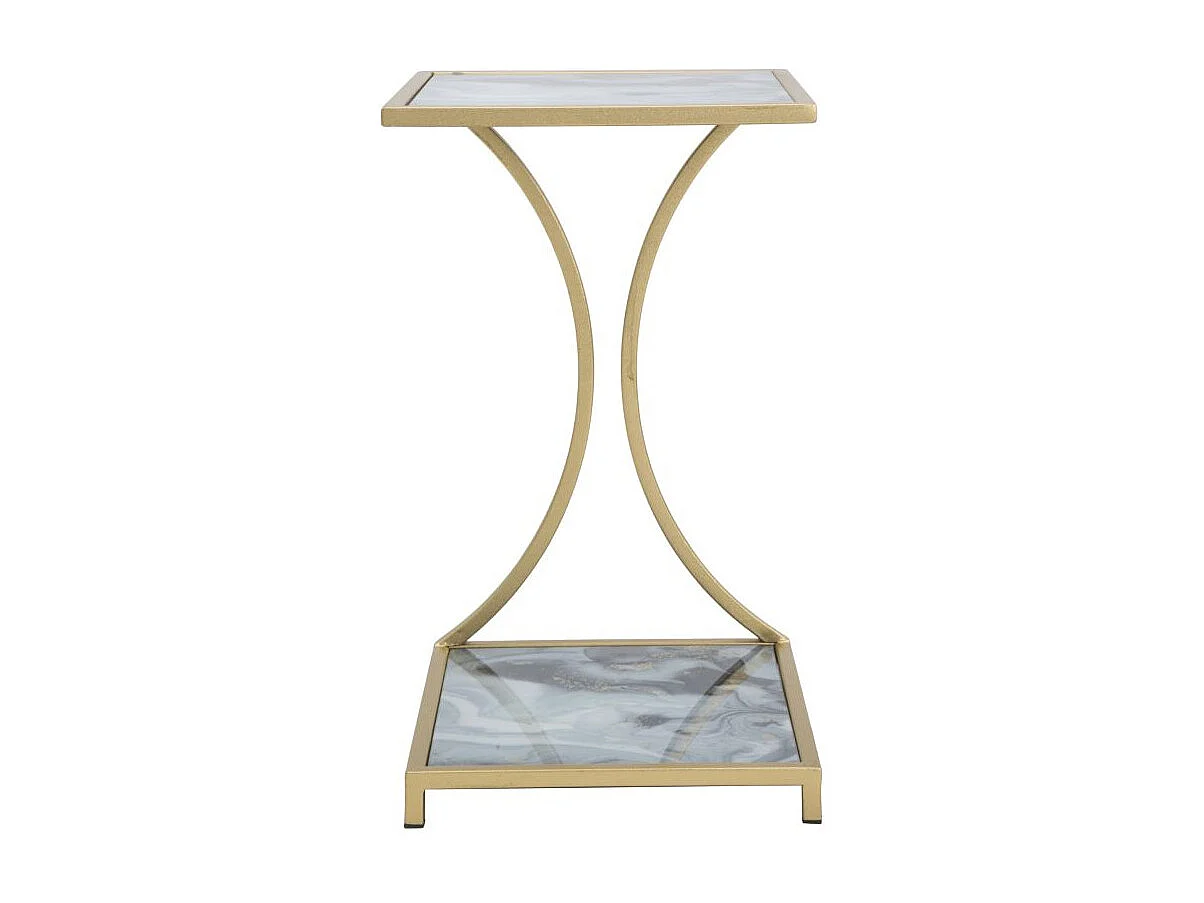 Table d'Appoint Effet Marbre "Level" 60cm Gris & Or