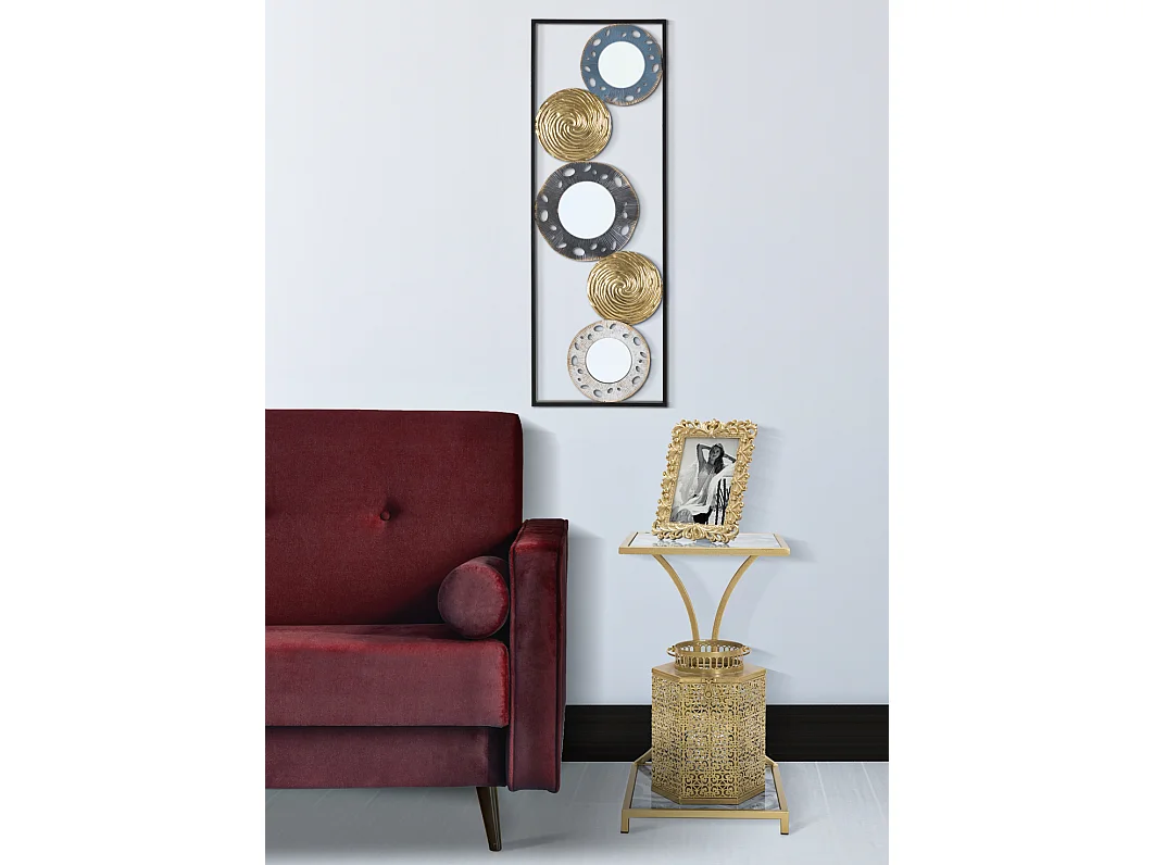 Table d'Appoint Effet Marbre "Level" 60cm Gris & Or