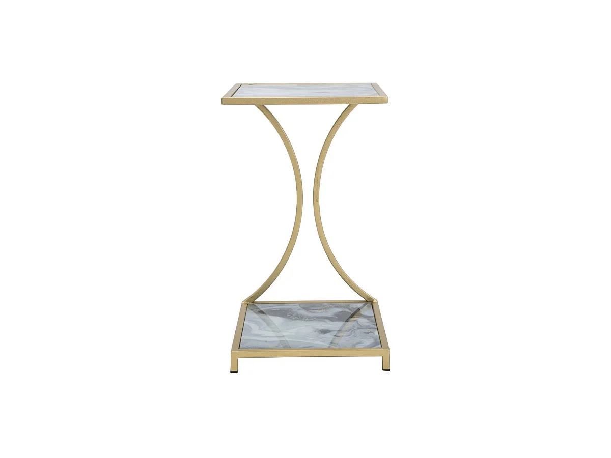 Table d'Appoint Effet Marbre "Level" 60cm Gris & Or
