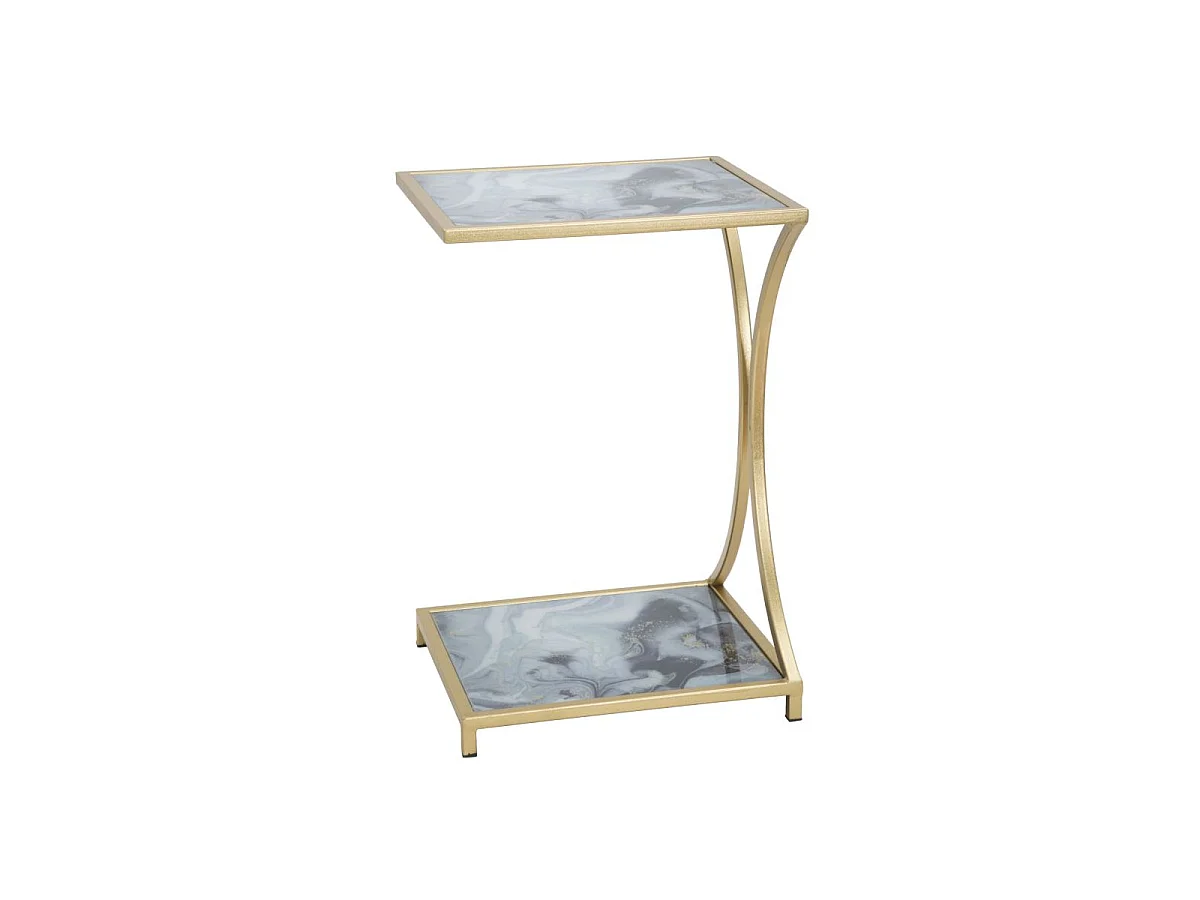 Table d'Appoint Effet Marbre "Level" 60cm Gris & Or