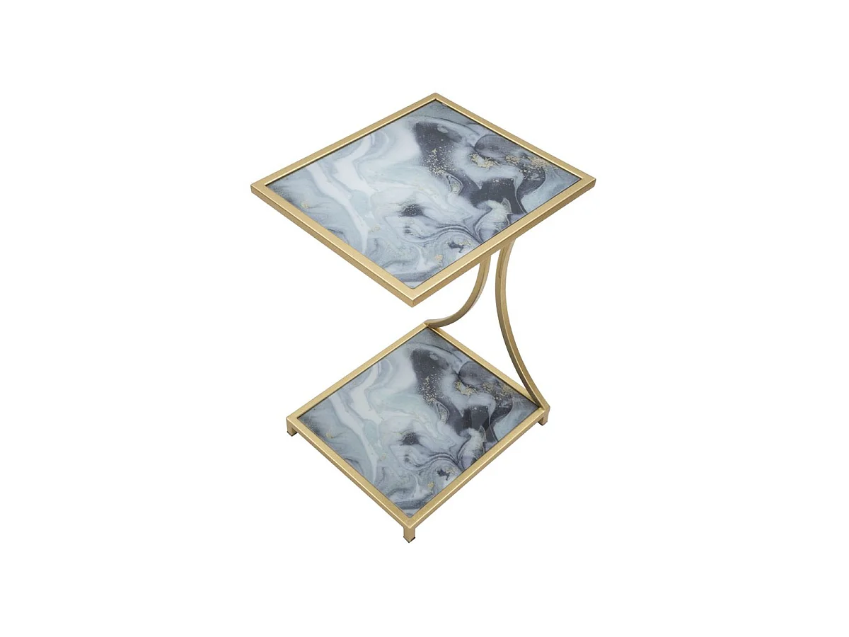 Table d'Appoint Effet Marbre "Level" 60cm Gris & Or
