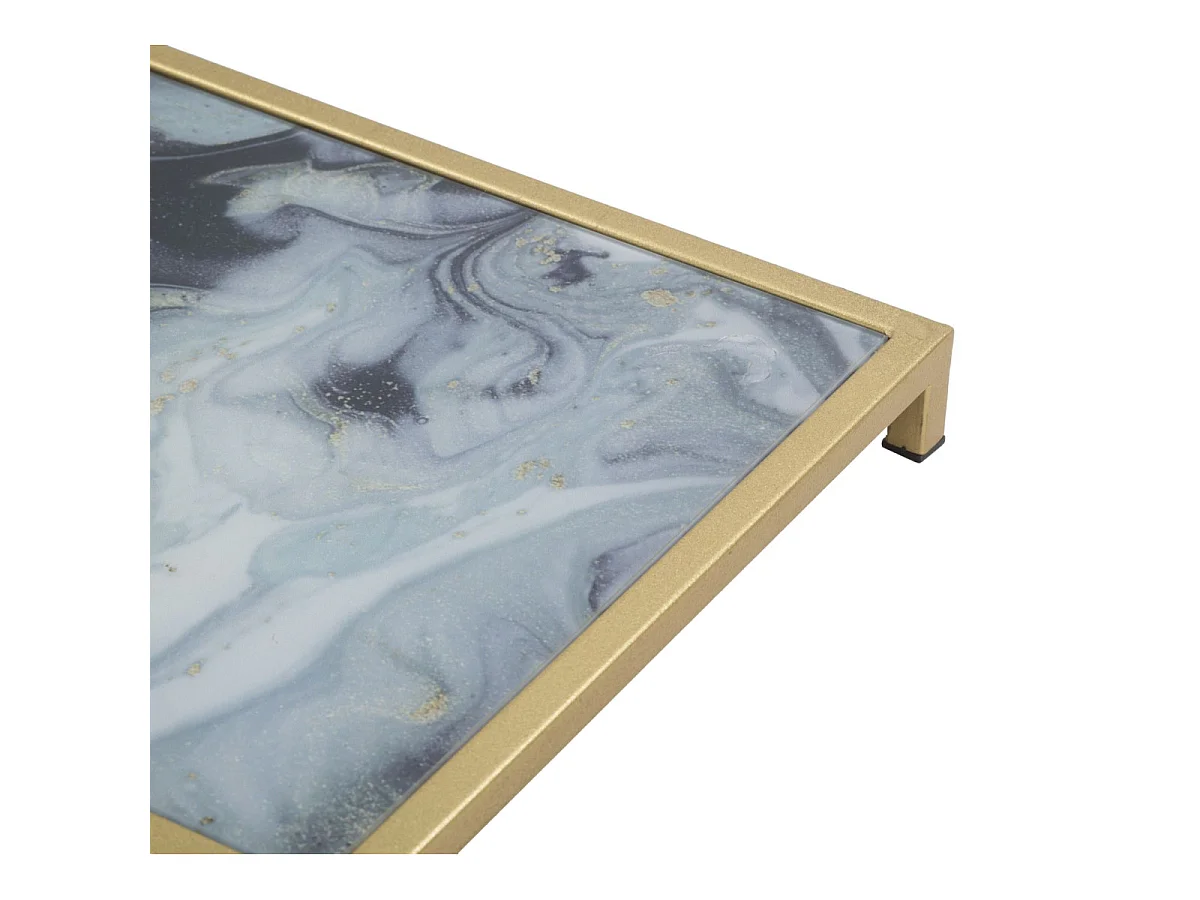 Table d'Appoint Effet Marbre "Level" 60cm Gris & Or