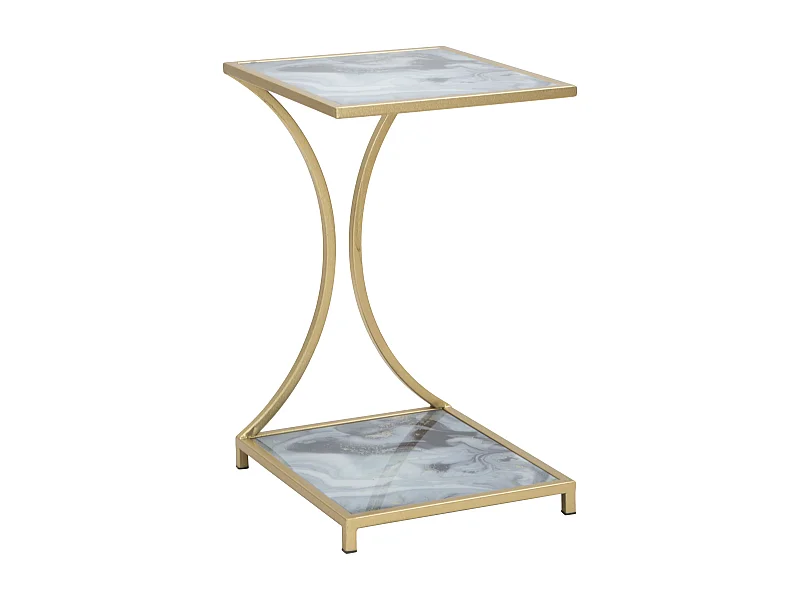 Gouden metalen salontafel met gekleurde glazen bladen, 40x35x60 cm