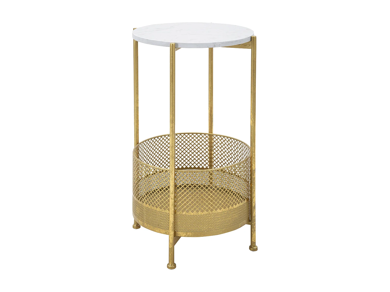 Tavolinetto in metallo dorato con ripiano Ø cm 35x62