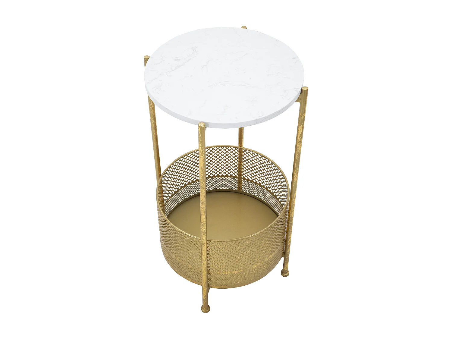 Tavolinetto in metallo dorato con ripiano Ø cm 35x62