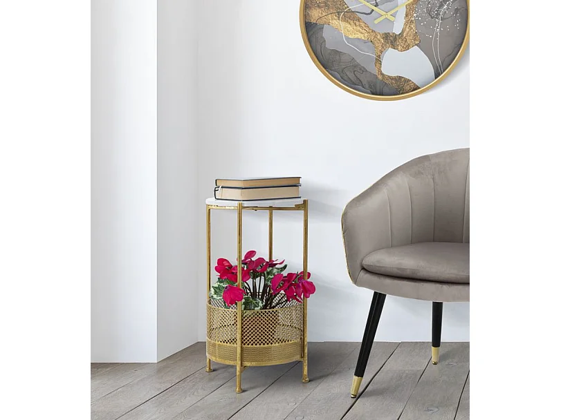 Tavolinetto in metallo dorato con ripiano Ø cm 35x62