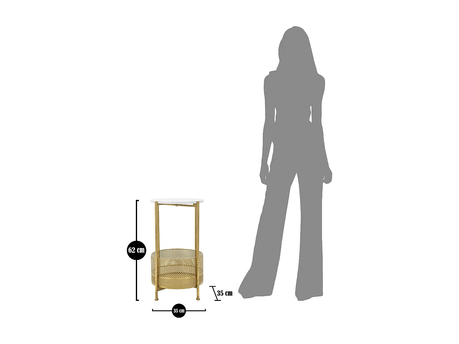 Tavolinetto in metallo dorato con ripiano Ø cm 35x62
