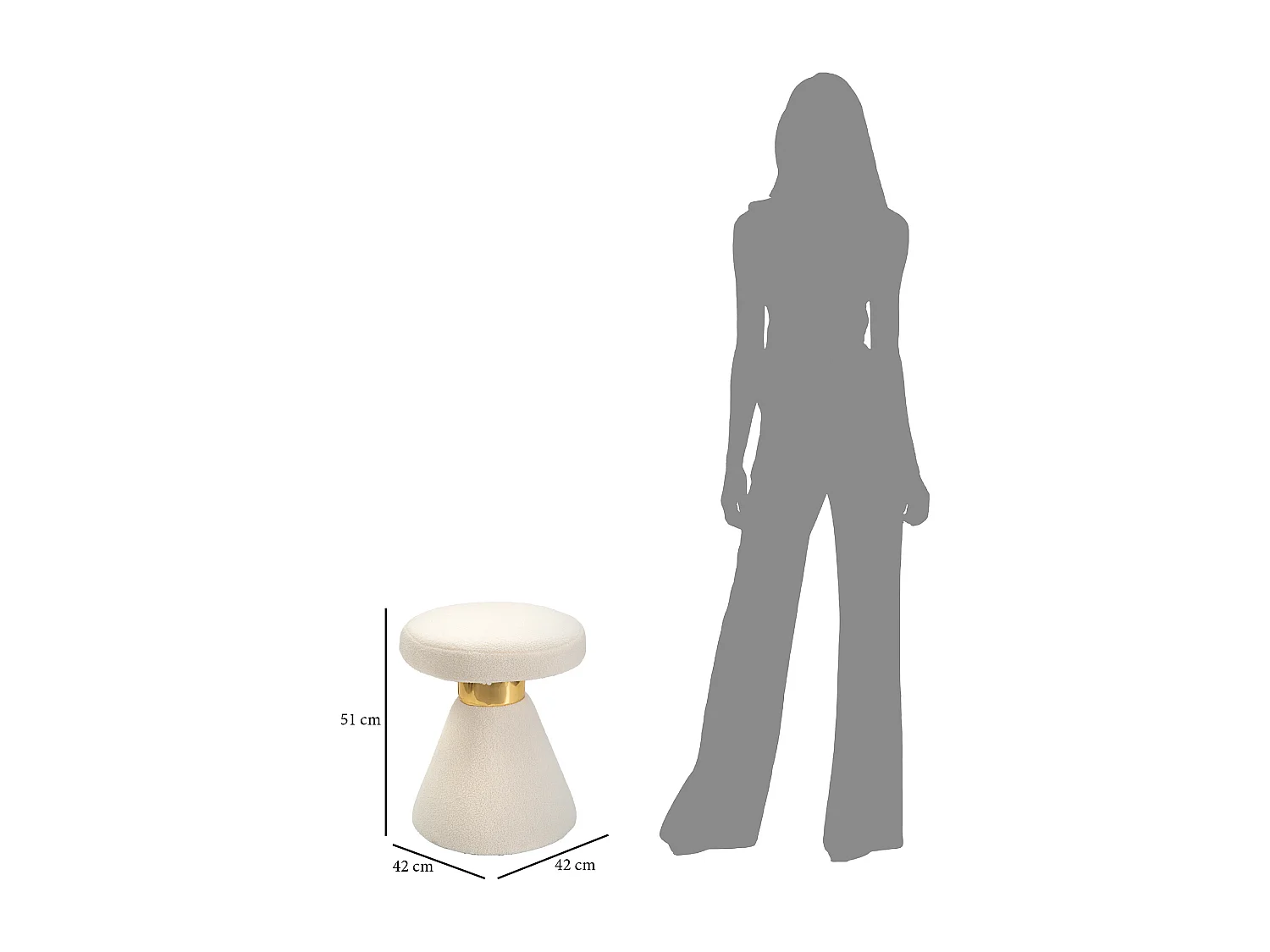 Table basse en tissu capitonné blanc et doré Ø 42x51 cm