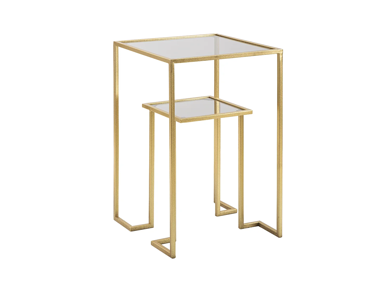 Petite table avec étagère en métal et verre doré 39x39x60 cm