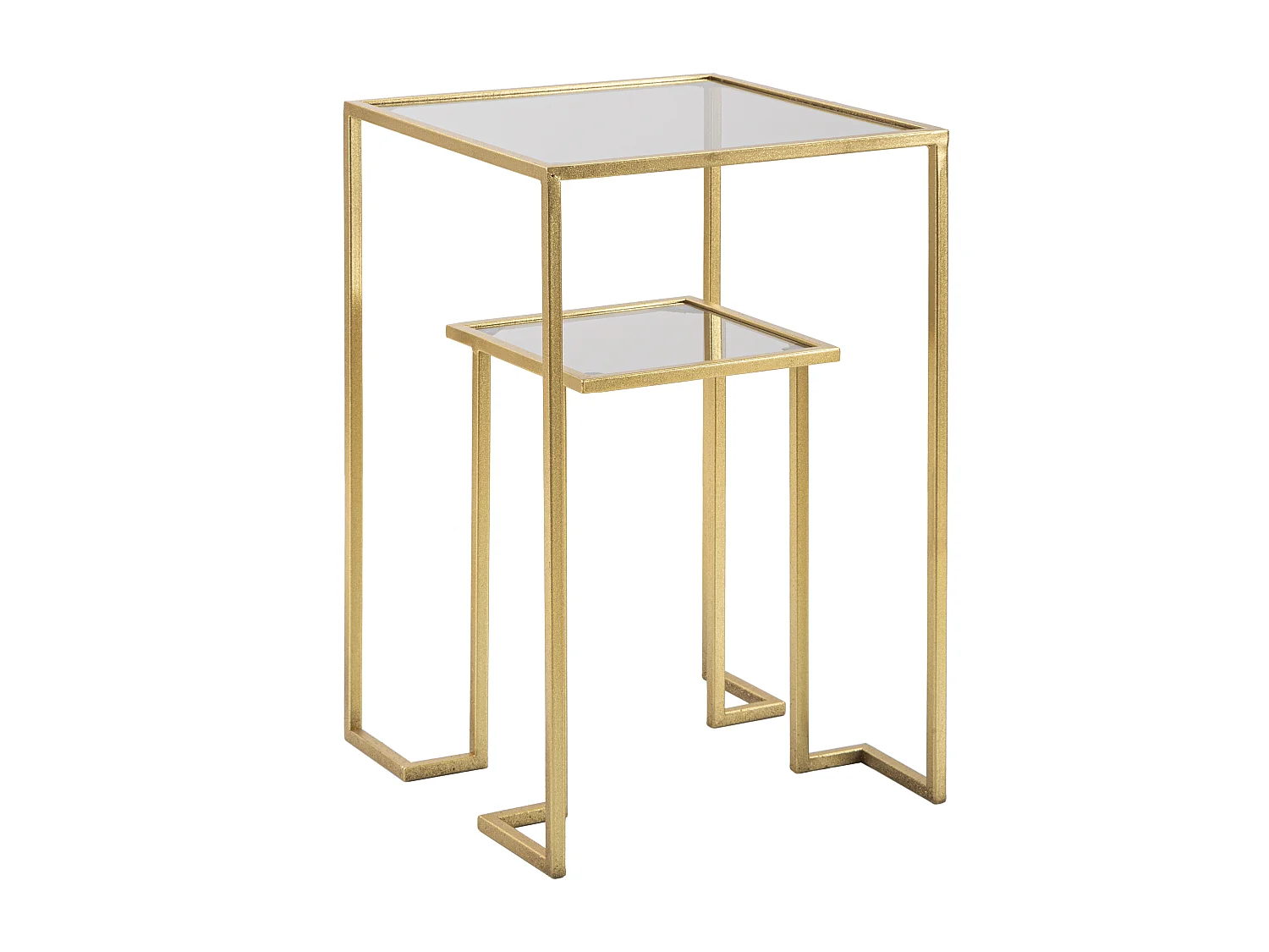 Petite table avec étagère en métal et verre doré 39x39x60 cm