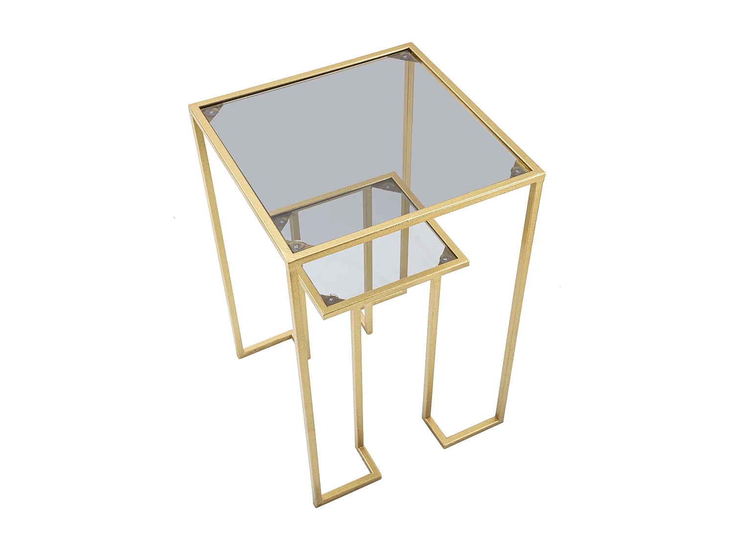 Petite table avec étagère en métal et verre doré 39x39x60 cm