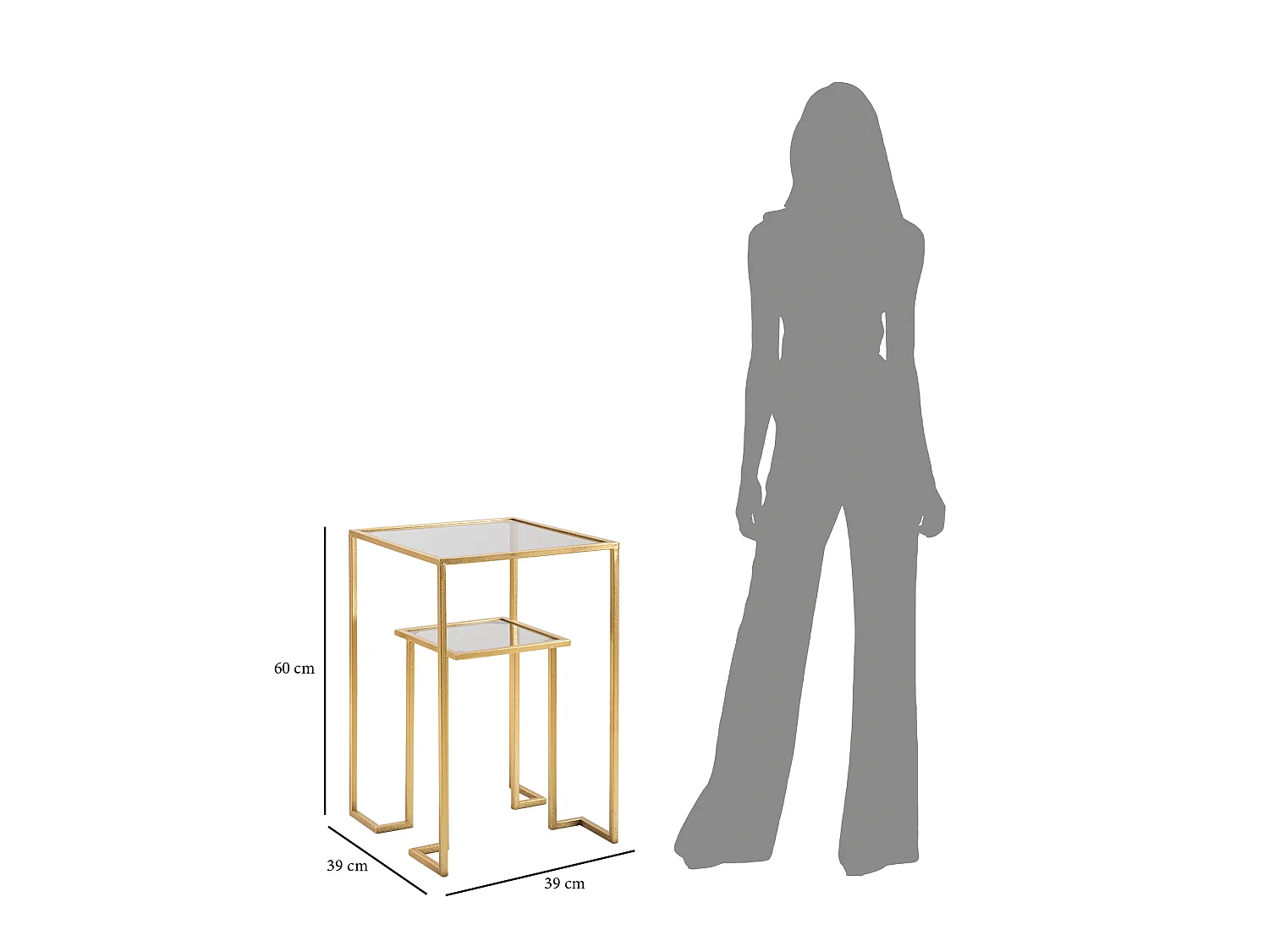 Beistelltisch mit Ablage aus Metall und Glas goldfarben 39x39x60 cm